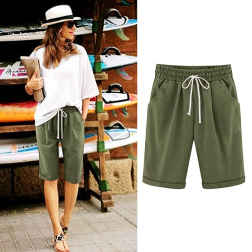 summer casual shorts women plus size Long Shorts for Women Trendy Casual Summer 2024 Drawstring Bermuda Shorts Loose Fit Resort Wear Lounge Shorts Clothing Peime My Orders day prime deals today 2024