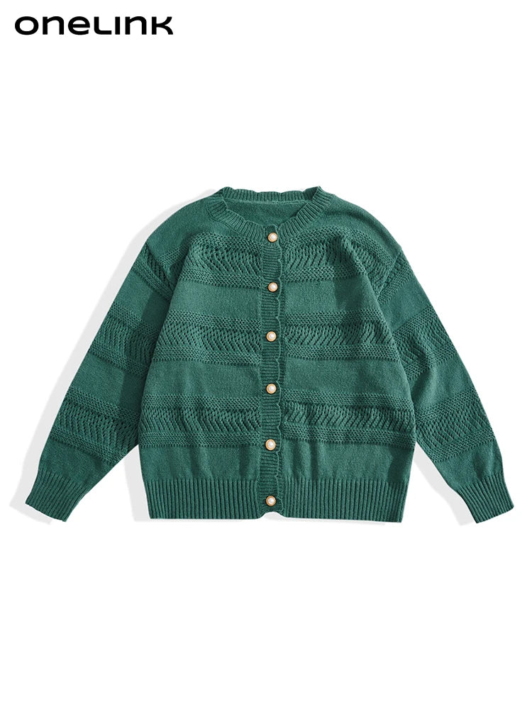 ONELINK Luxury Suede Deer Wool Plus Size Women Single Breasted Button Up Green Cardigan Sweater Oversize Clothing AutumN Winter