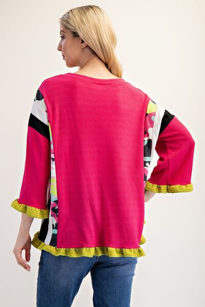 Ruffle Sleeve Color Block Top Plus-Size