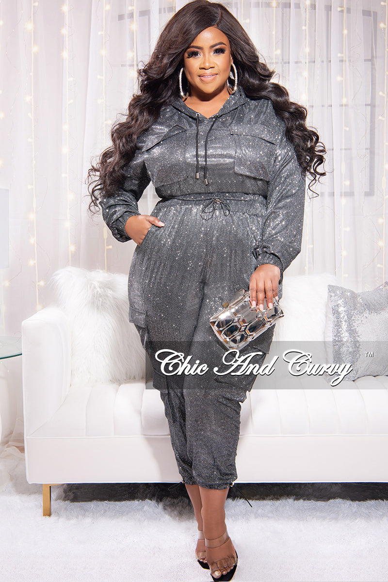 Final Sale Plus Size 2pc Set in Grey Shimmer Fabric