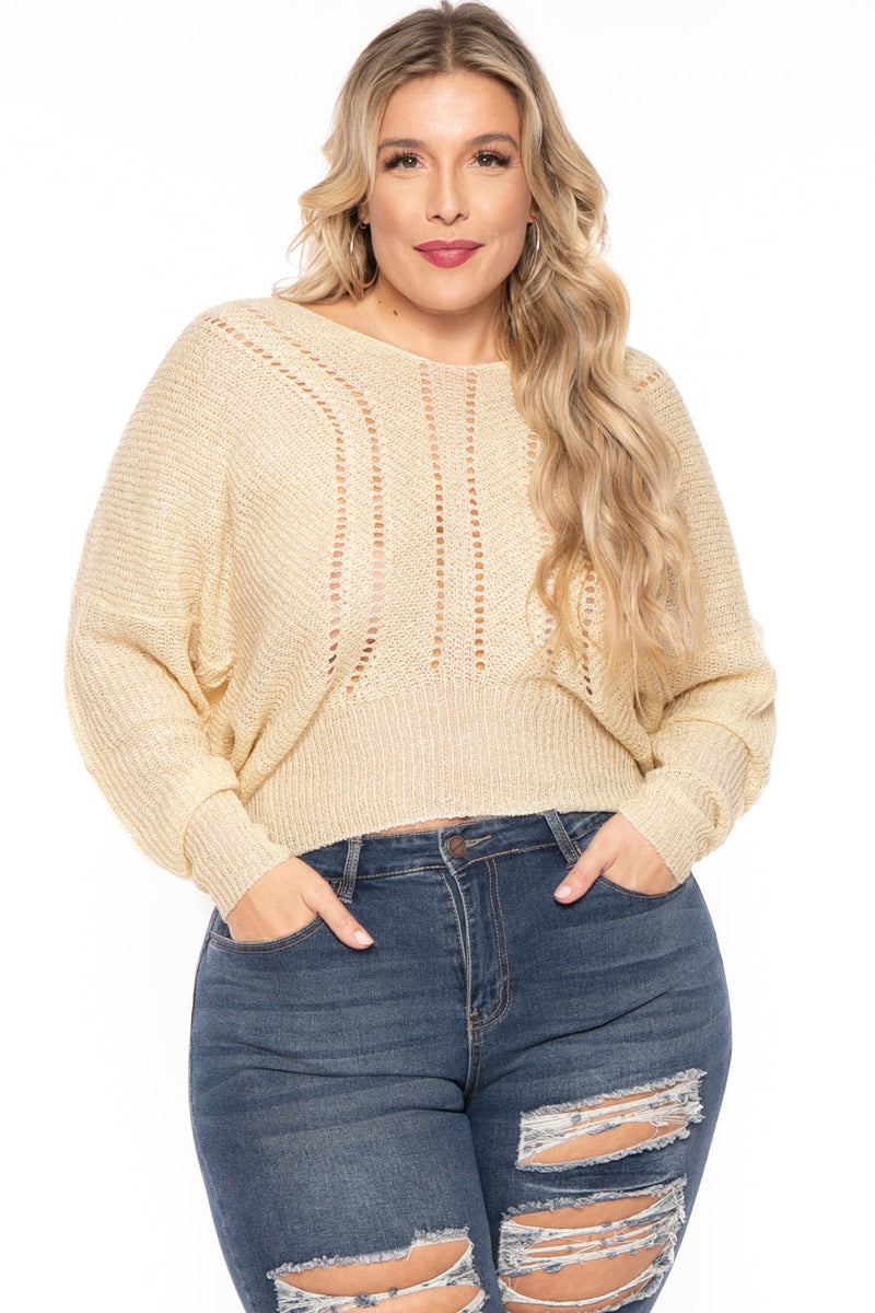Plus Size Pointelle Tunic Sweater - Ivory