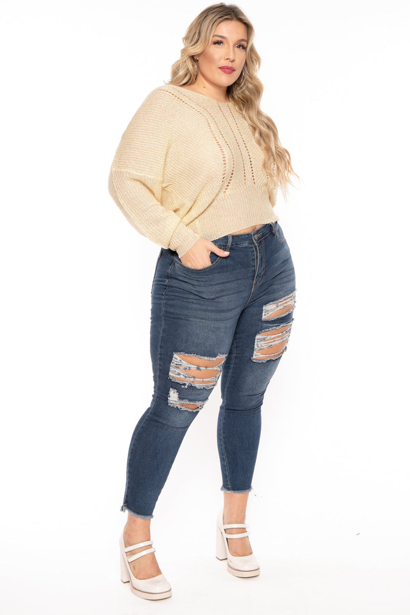 Plus Size Pointelle Tunic Sweater - Ivory