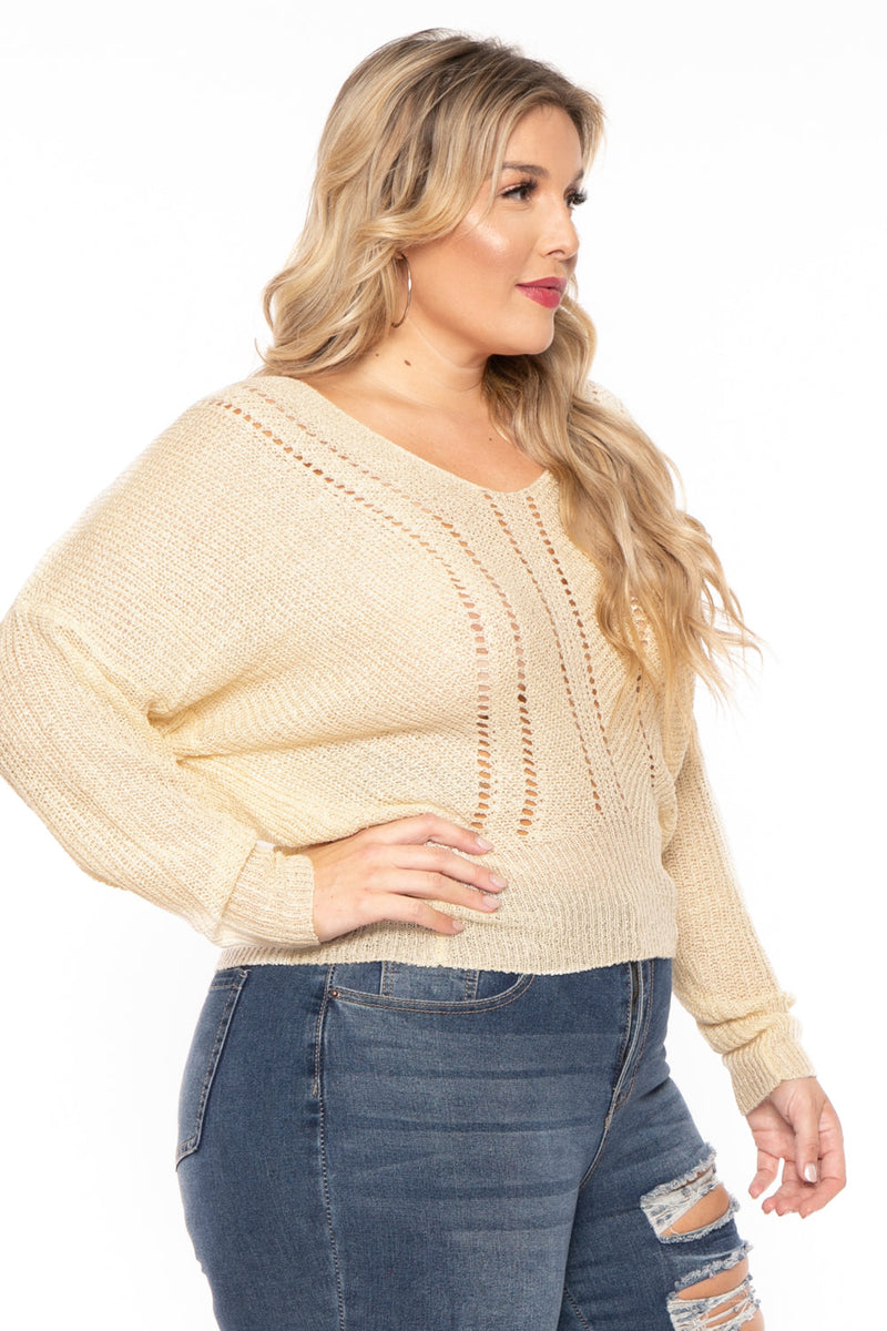 Plus Size Pointelle Tunic Sweater - Ivory