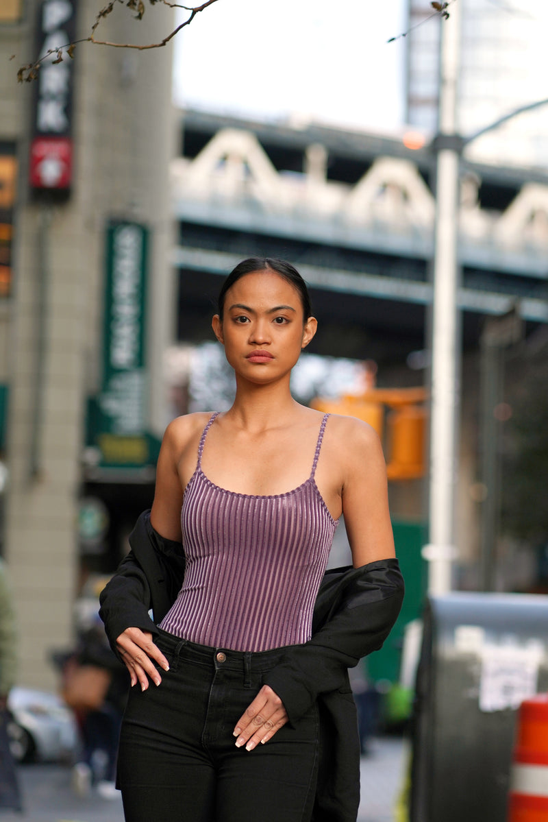 Fitted Ribbed Velvet Cami Bodysuit
