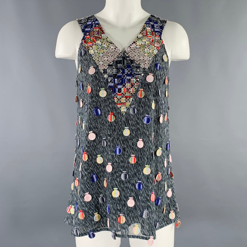 MARCO do VICENZO Size 4 Blue Multi Color Polyester Embellishment Casual Top