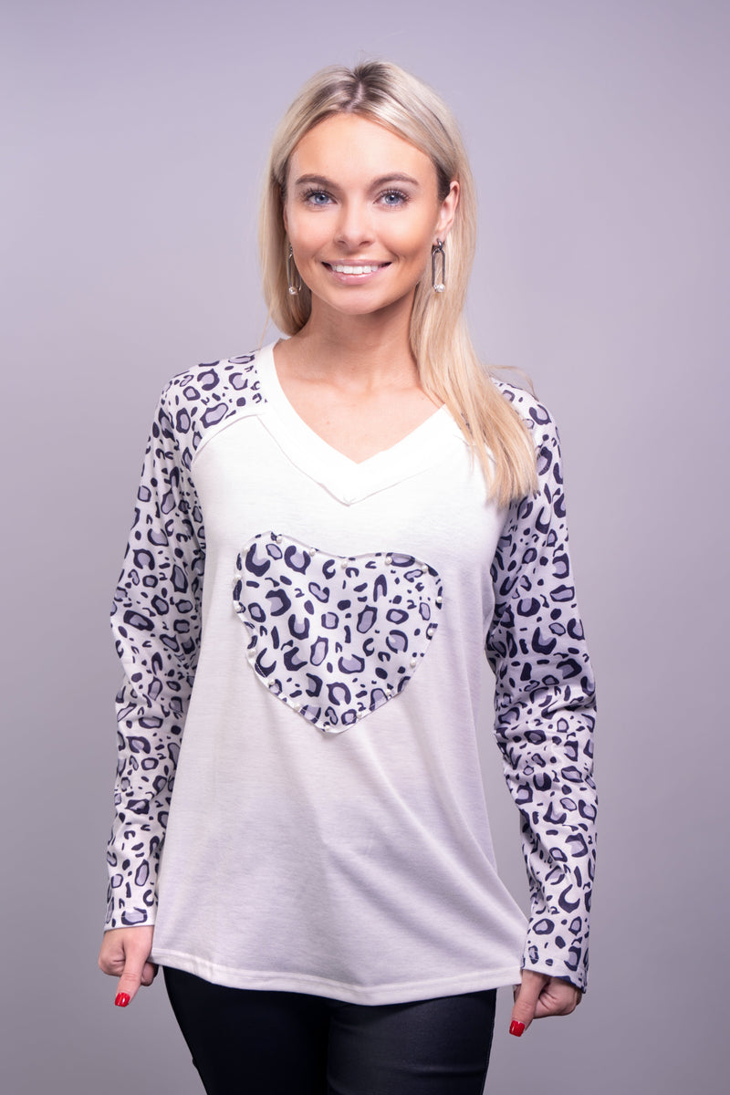 Leopard Heart Top with Pearl Embellishments