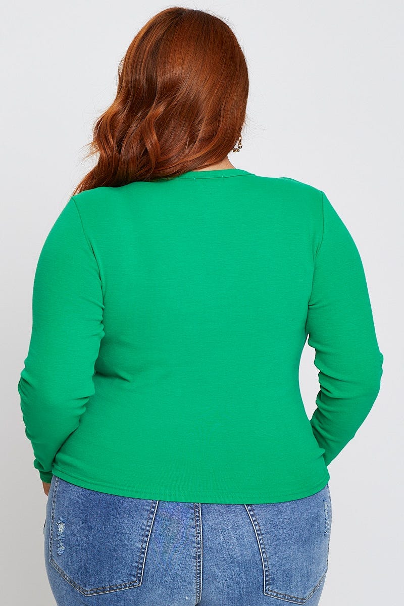 Green Crop T-shirt Crew Neck Long Sleeve Jersey