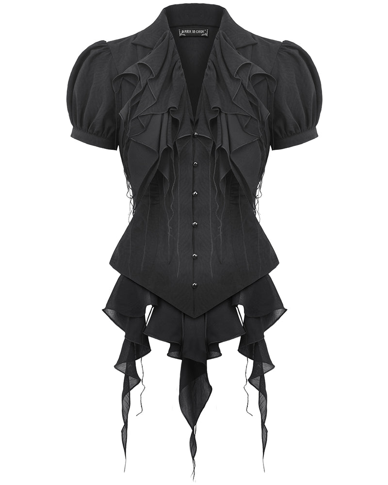 Dark In Love Womens Gothic Mesh Embellished Cravat Blouse Top