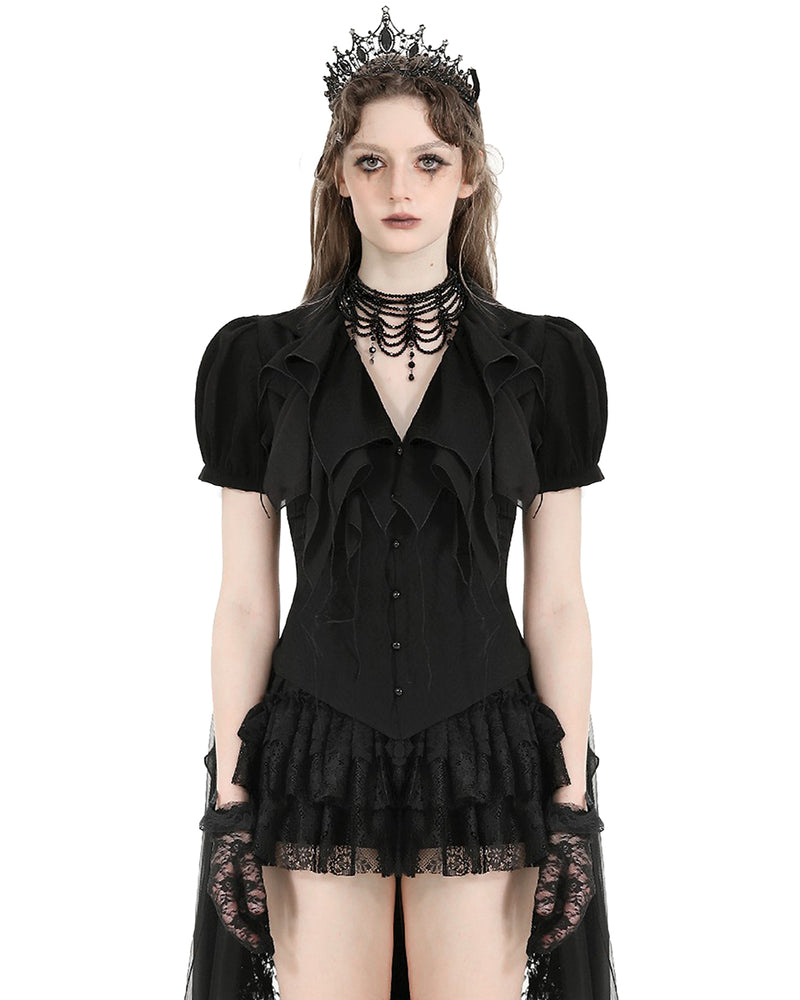 Dark In Love Womens Gothic Mesh Embellished Cravat Blouse Top
