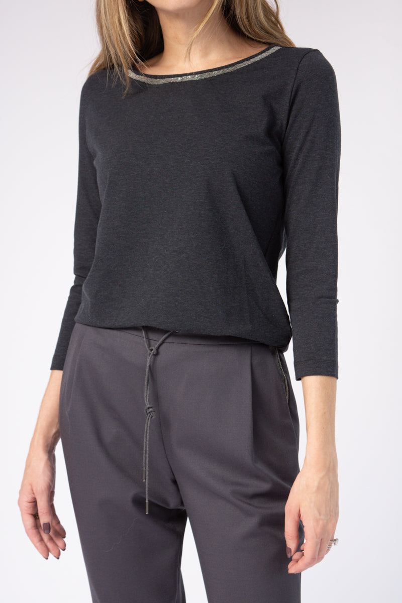 Embellished Top in Carbon Grey