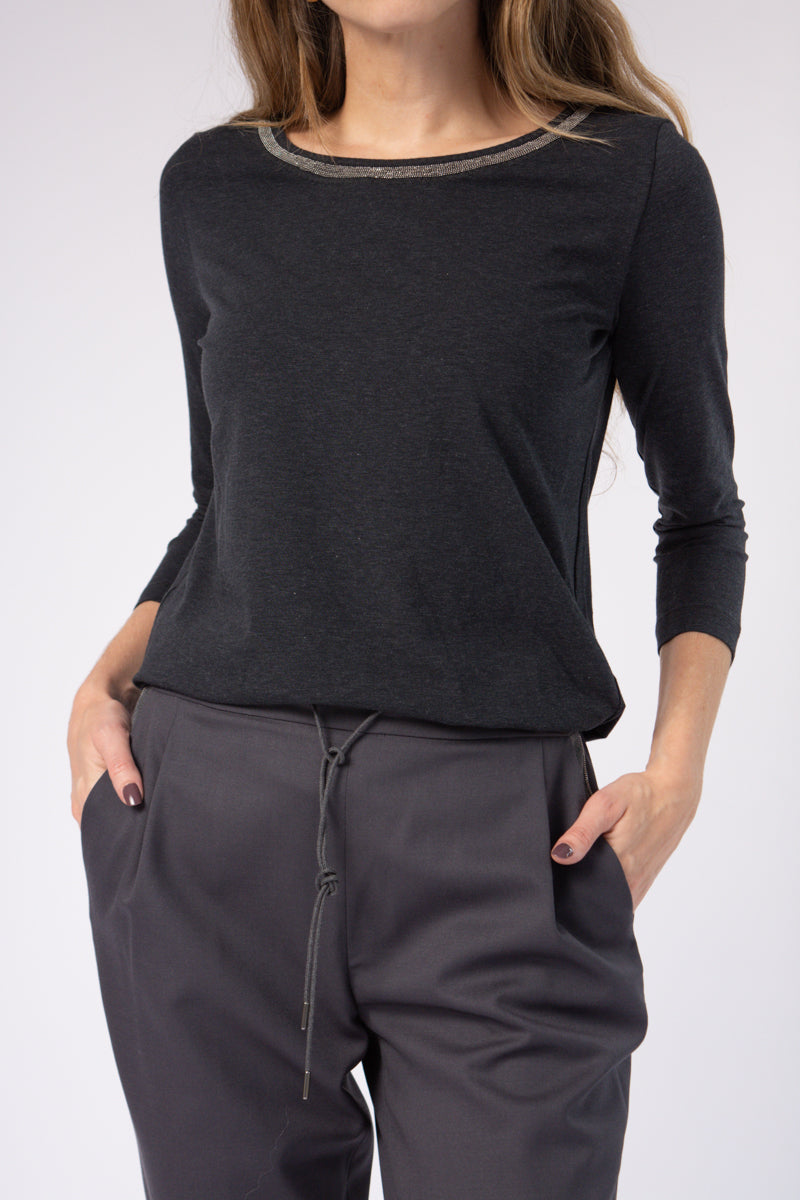 Embellished Top in Carbon Grey