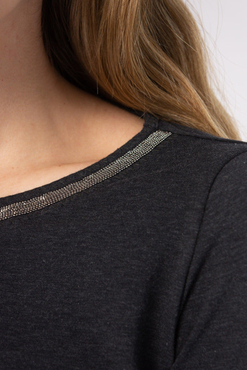 Embellished Top in Carbon Grey