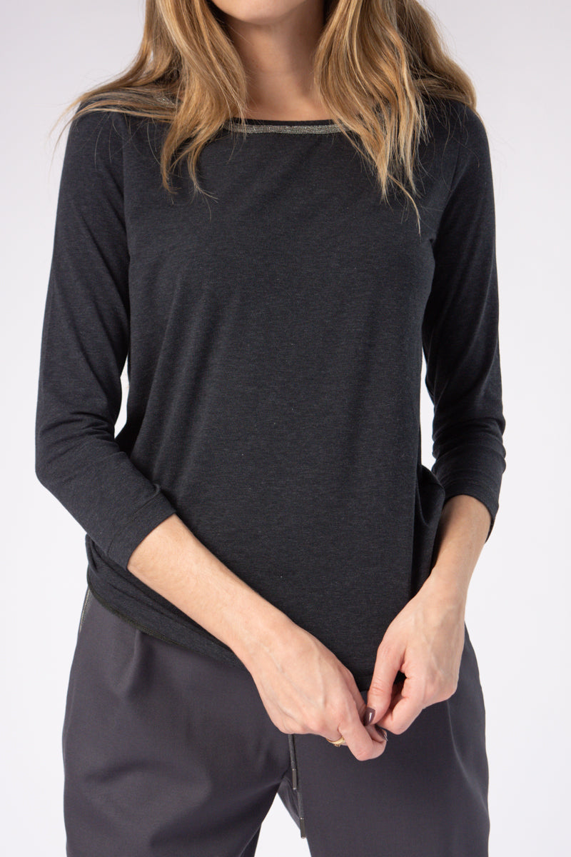 Embellished Top in Carbon Grey