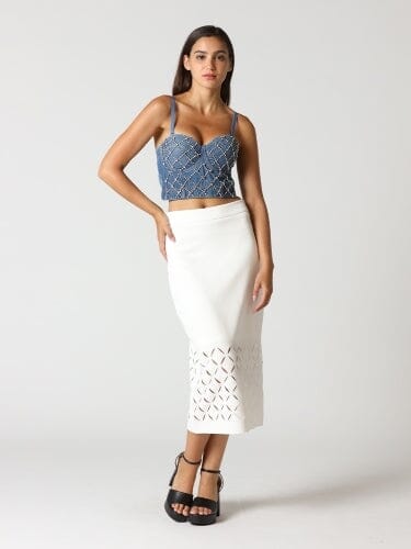 Rhinestone Embellished Denim Bustier Top