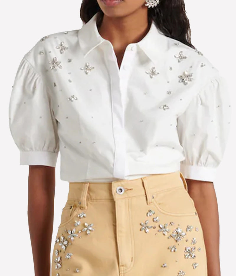 *FINAL SALE* Cotton Embellished Top in White