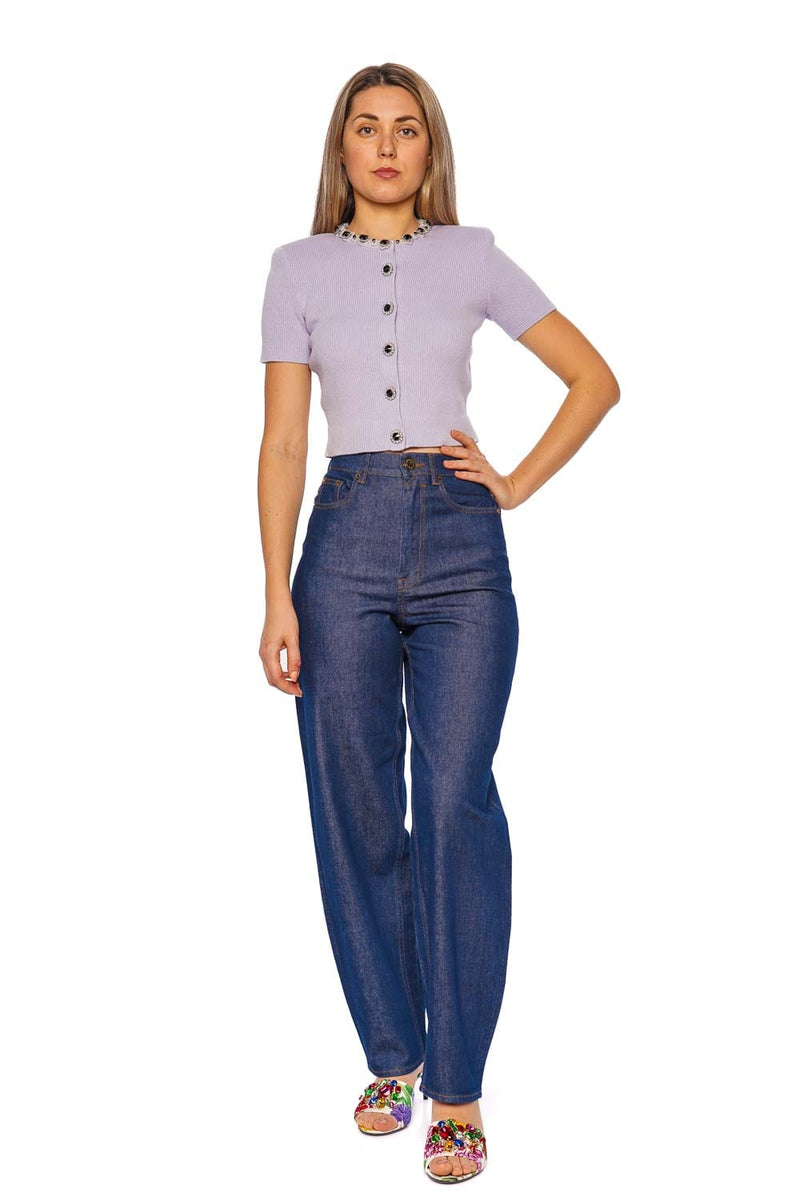 Lilac Embellished Rib Knit Top