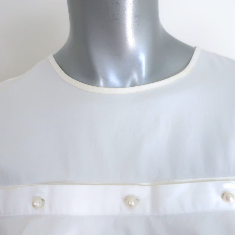 Jonathan Simkhai Faux Pearl-Embellished Ruffle Top White Cotton Size Small