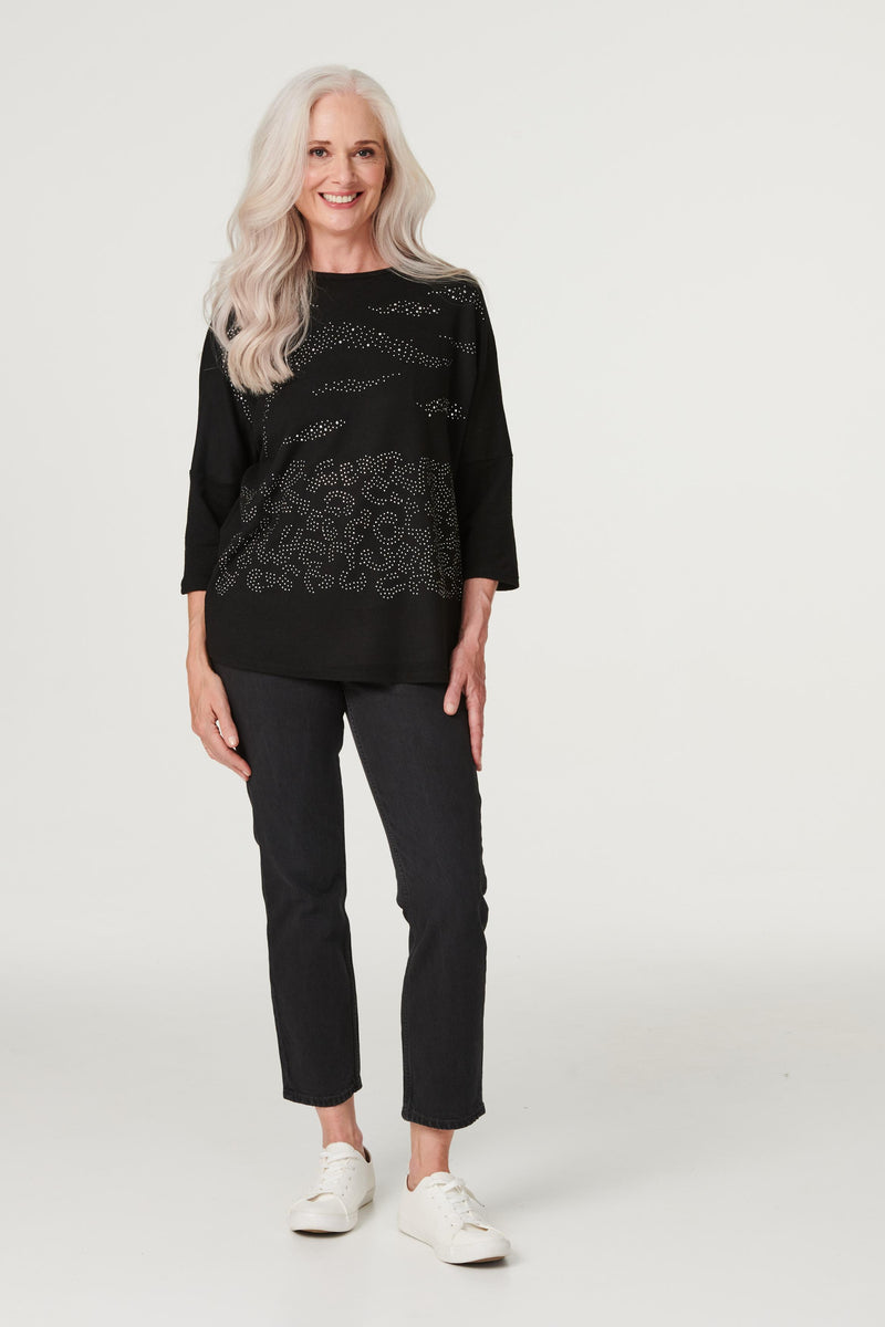 Embellished 3/4 Sleeve Top