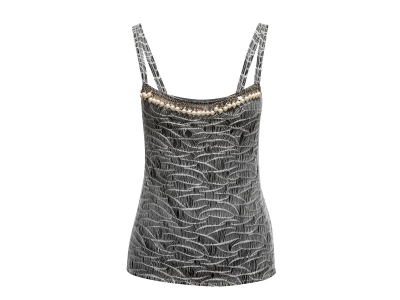 Silver & Black Chanel Fall/Winter 2005 Embellished Sleeveless Top Size FR 40