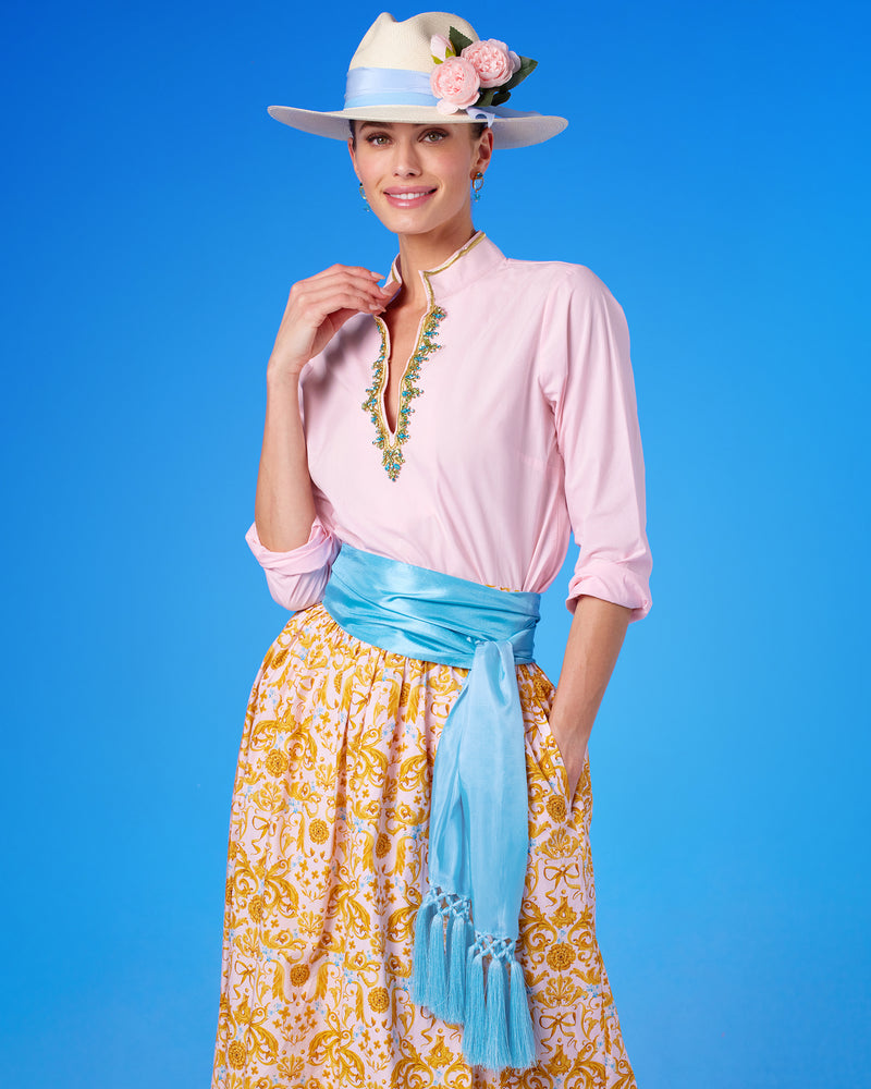 Circe Tunic in Blush Pink with Crystals and Gold Embellishment