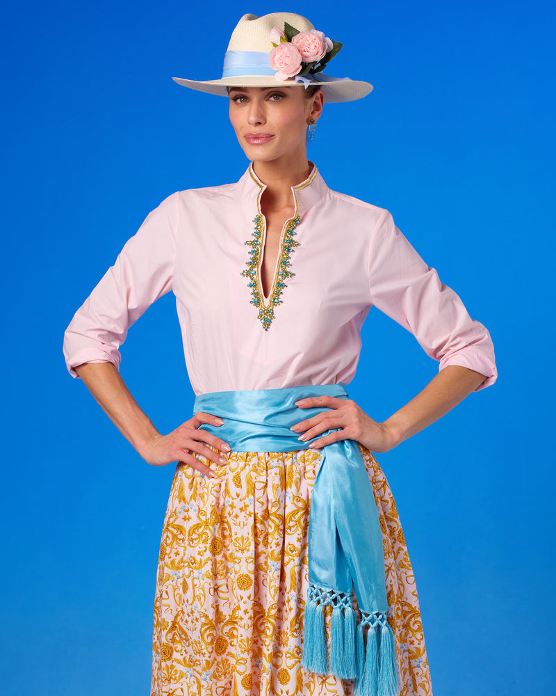 Circe Tunic in Blush Pink with Crystals and Gold Embellishment