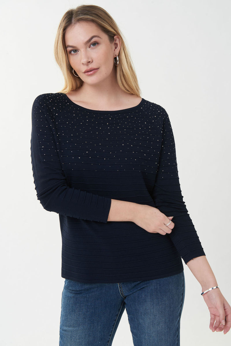 Joseph Ribkoff Midnight Blue Embellished Knit Top Style 223955