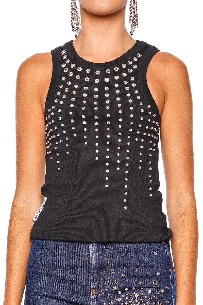 Crystal Embellished Ribbed Knit Tank