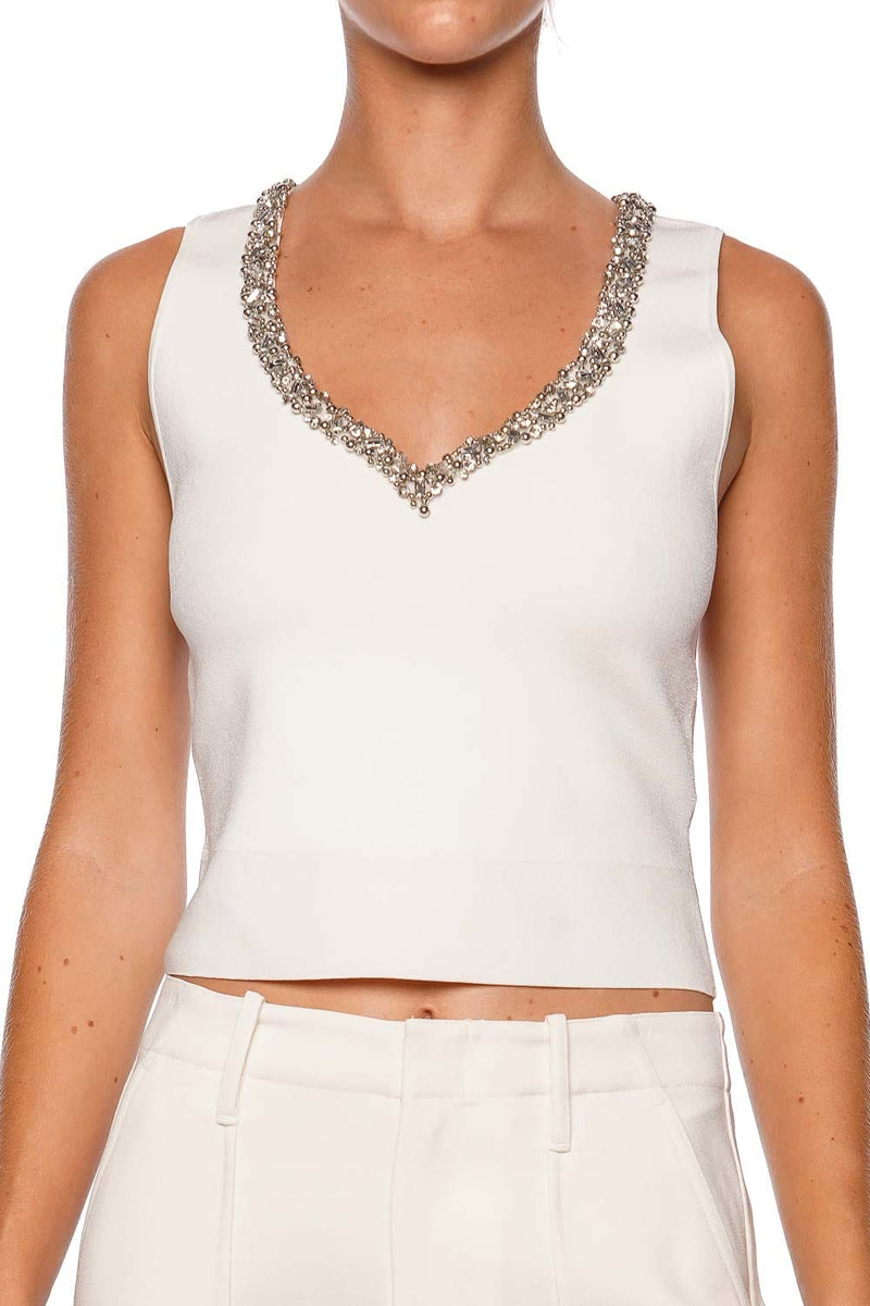 Marceline Ivory Crystal Embellished Tank
