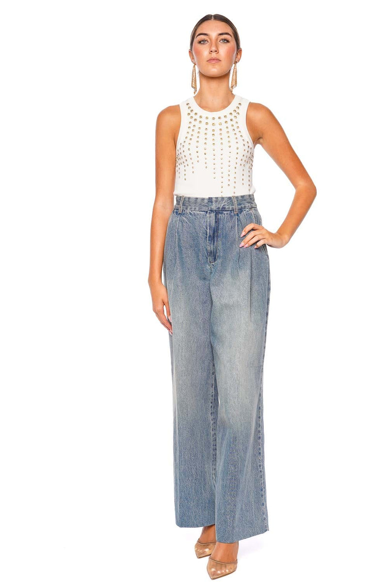 Crystal Embellished Cold Dye Knit Tank
