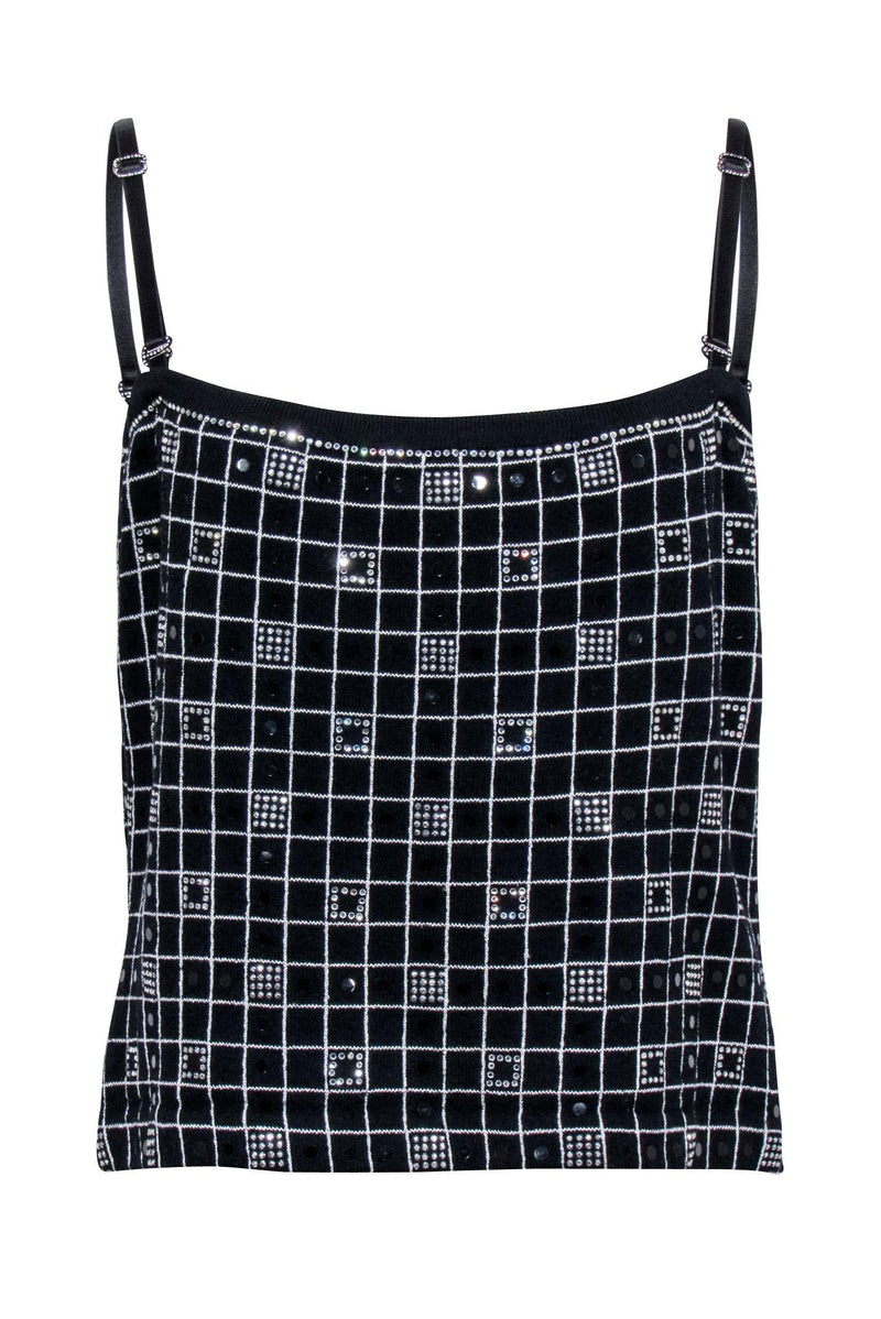 St. John - Black Knit Tank w/ Silver Beading & Embellishments Sz L
