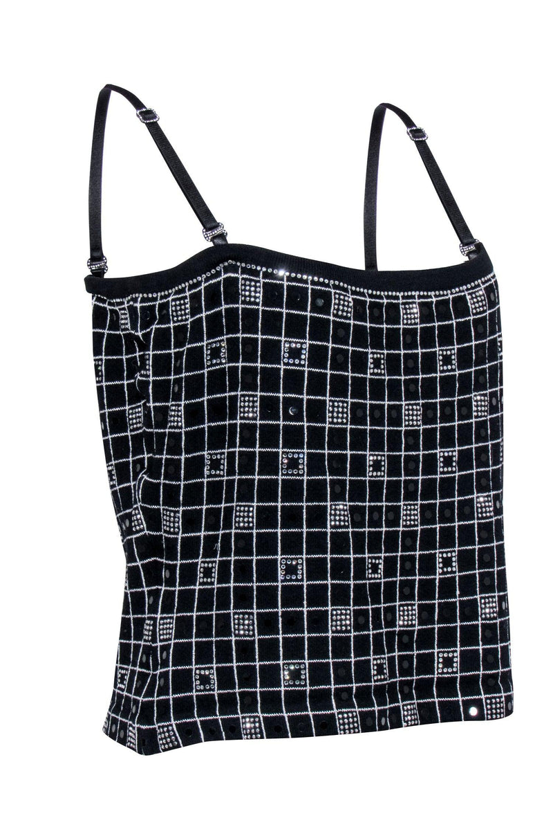 St. John - Black Knit Tank w/ Silver Beading & Embellishments Sz L