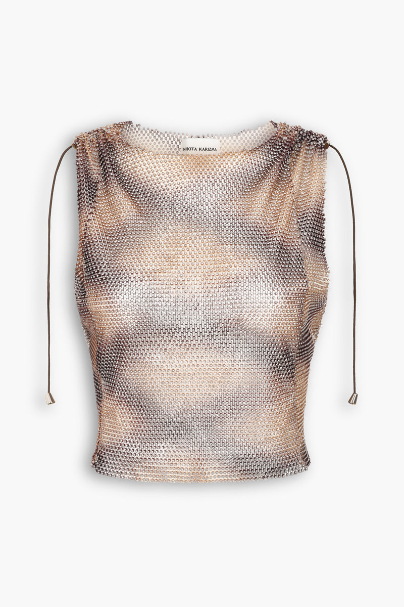 Crystal Embellished Fishnet Tank Top in Snakeskin