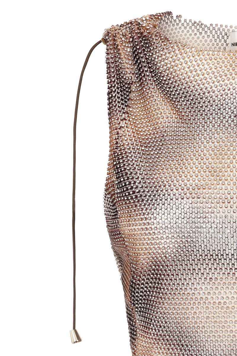 Crystal Embellished Fishnet Tank Top in Snakeskin