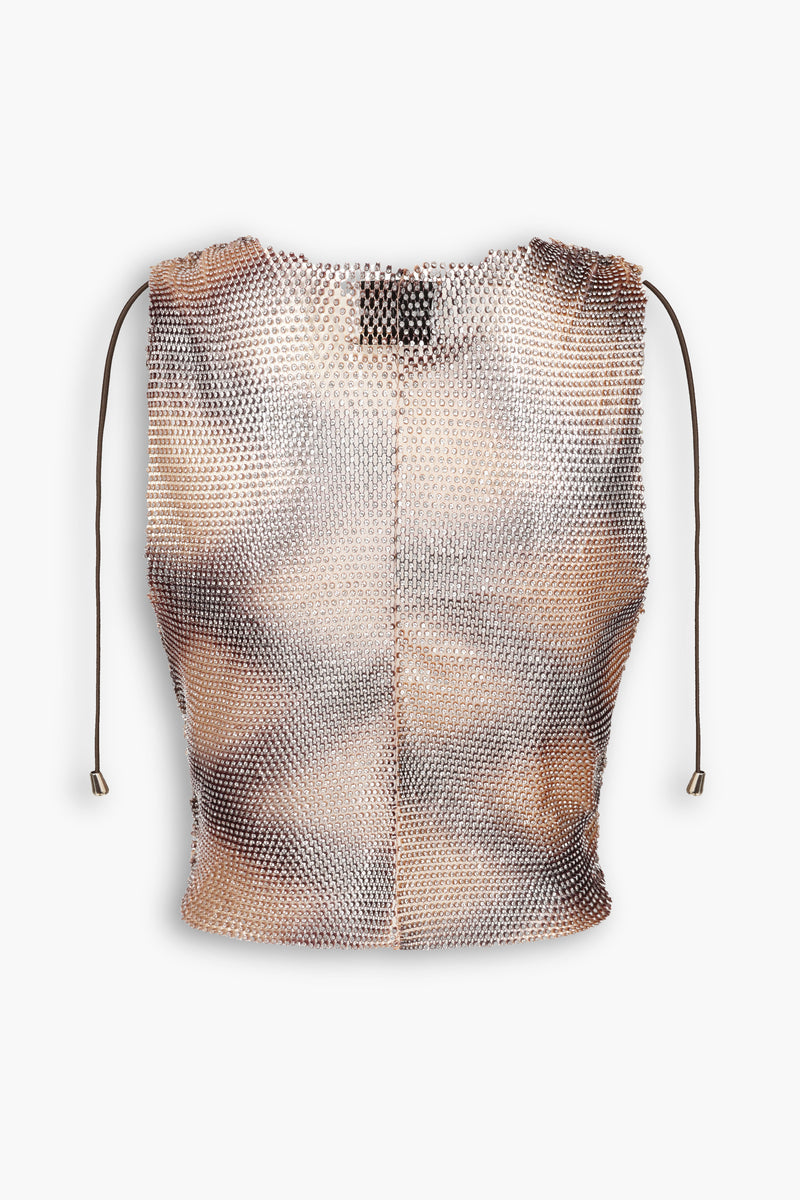 Crystal Embellished Fishnet Tank Top in Snakeskin