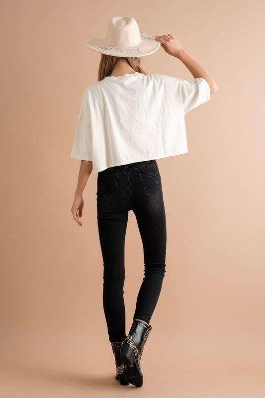 Cream Embellished Sequin Football Fringe Crop T Shirt