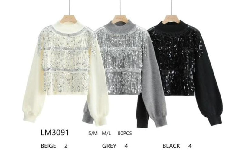 Sequin Embellished Wool Blend Cropped Knit Jumper