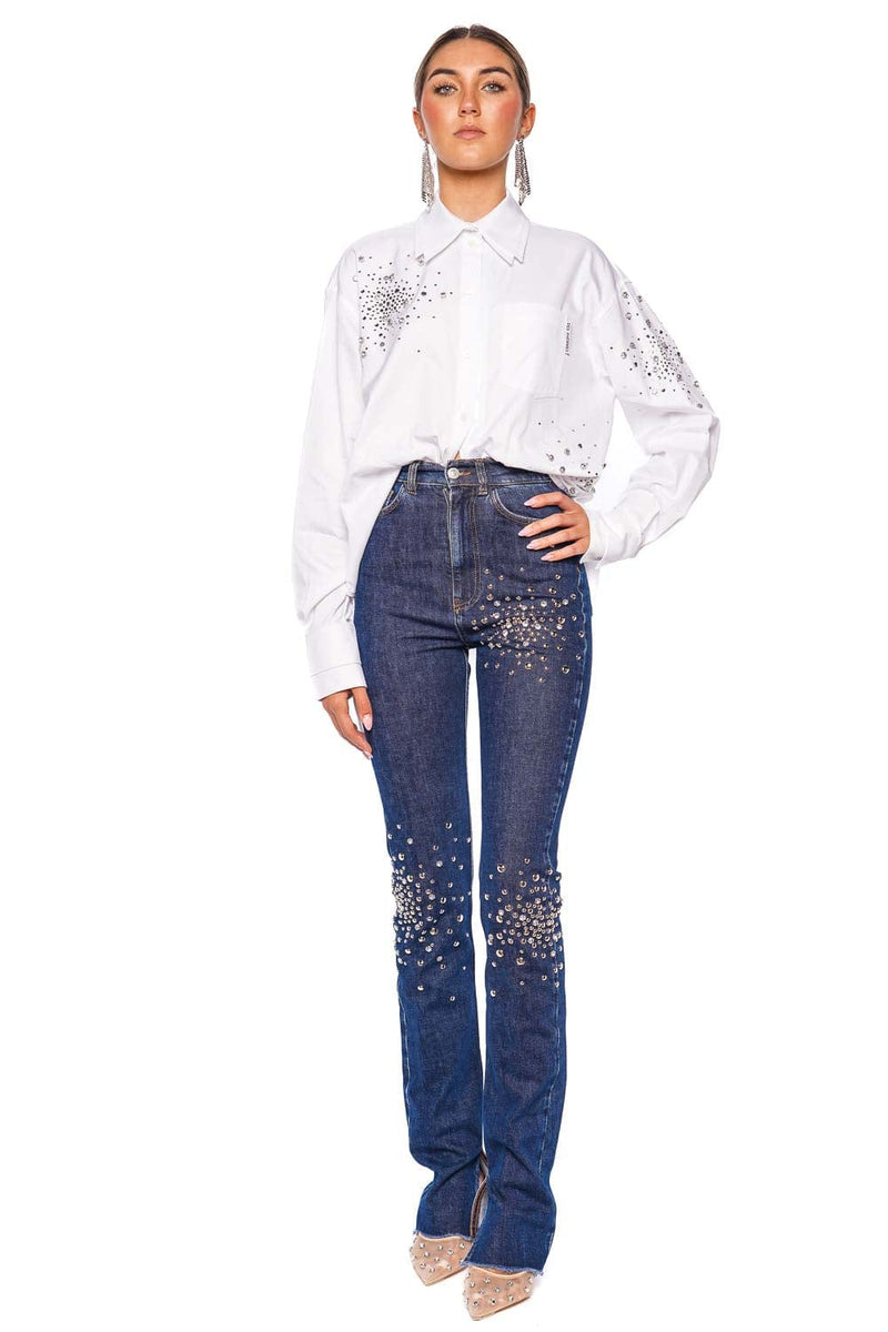 Oversized Embellished Button Up Shirt