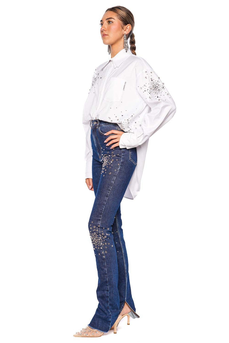 Oversized Embellished Button Up Shirt