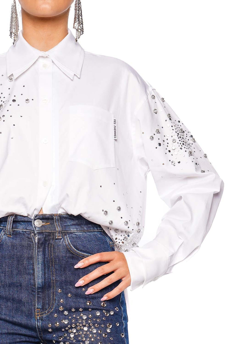 Oversized Embellished Button Up Shirt