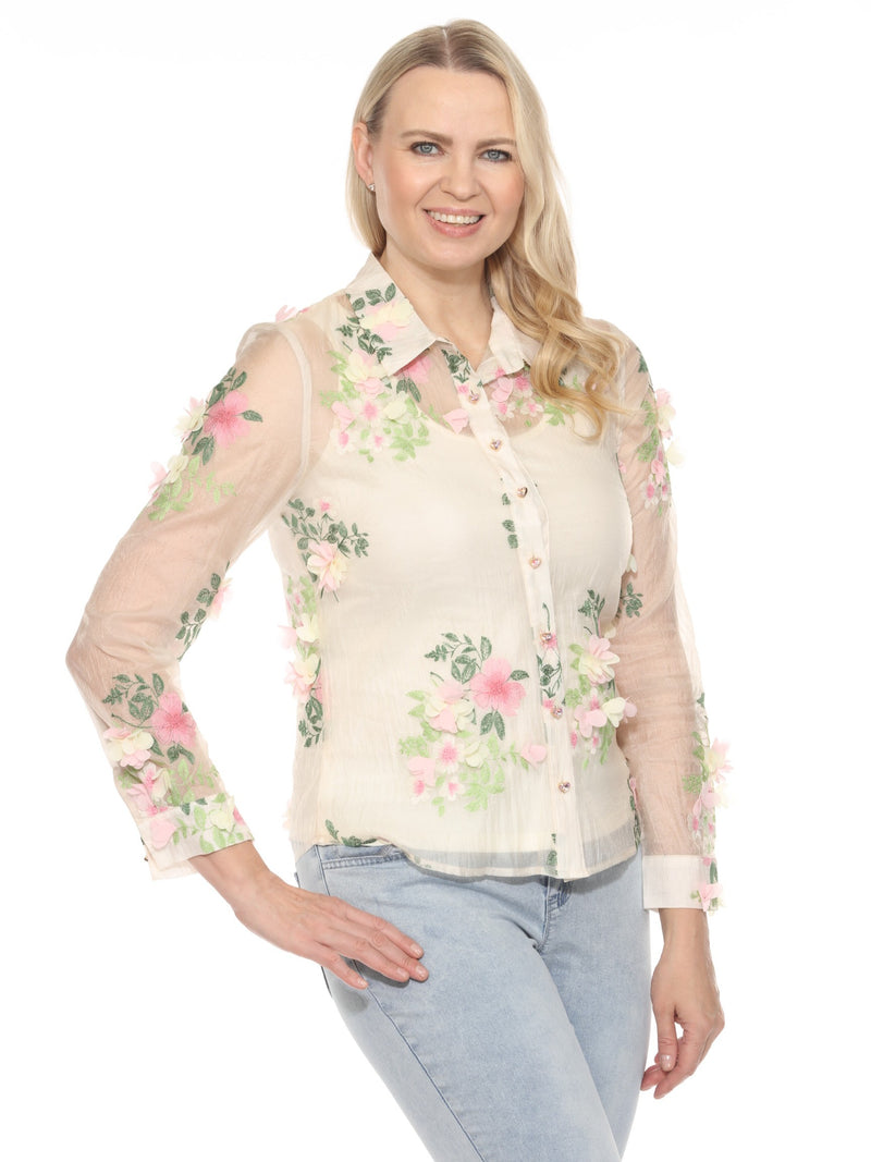 Penelope Vintage Embellished Floral Blouse with Cami