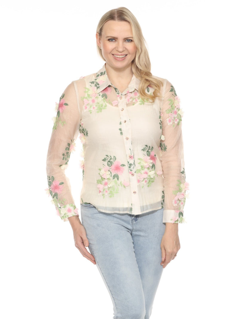 Penelope Vintage Embellished Floral Blouse with Cami