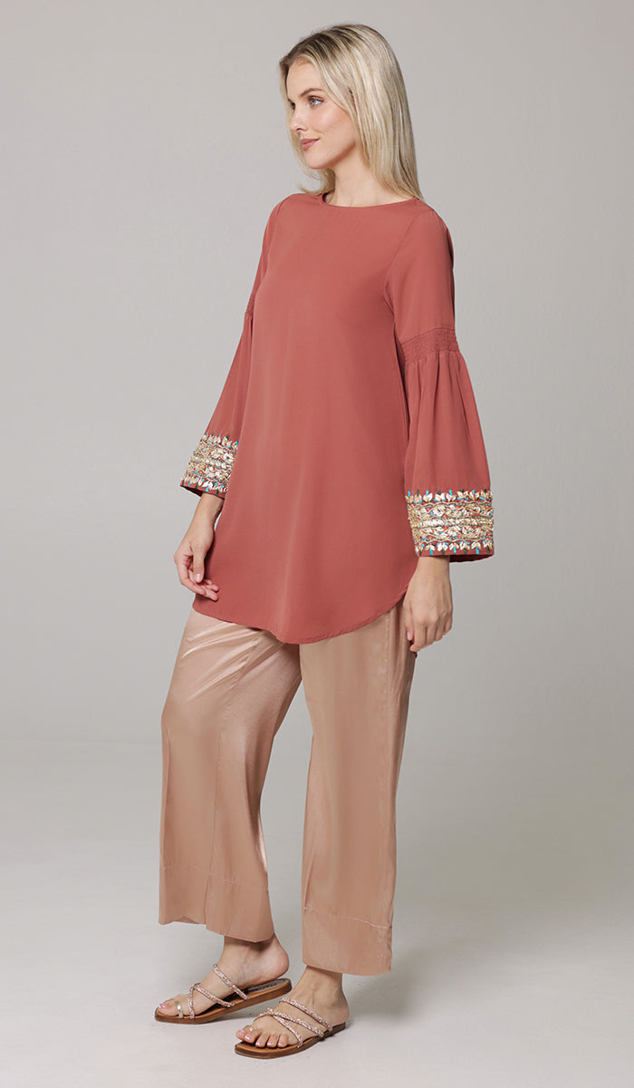 Esme Gold Embellished Formal Long Modest Tunic - Rose