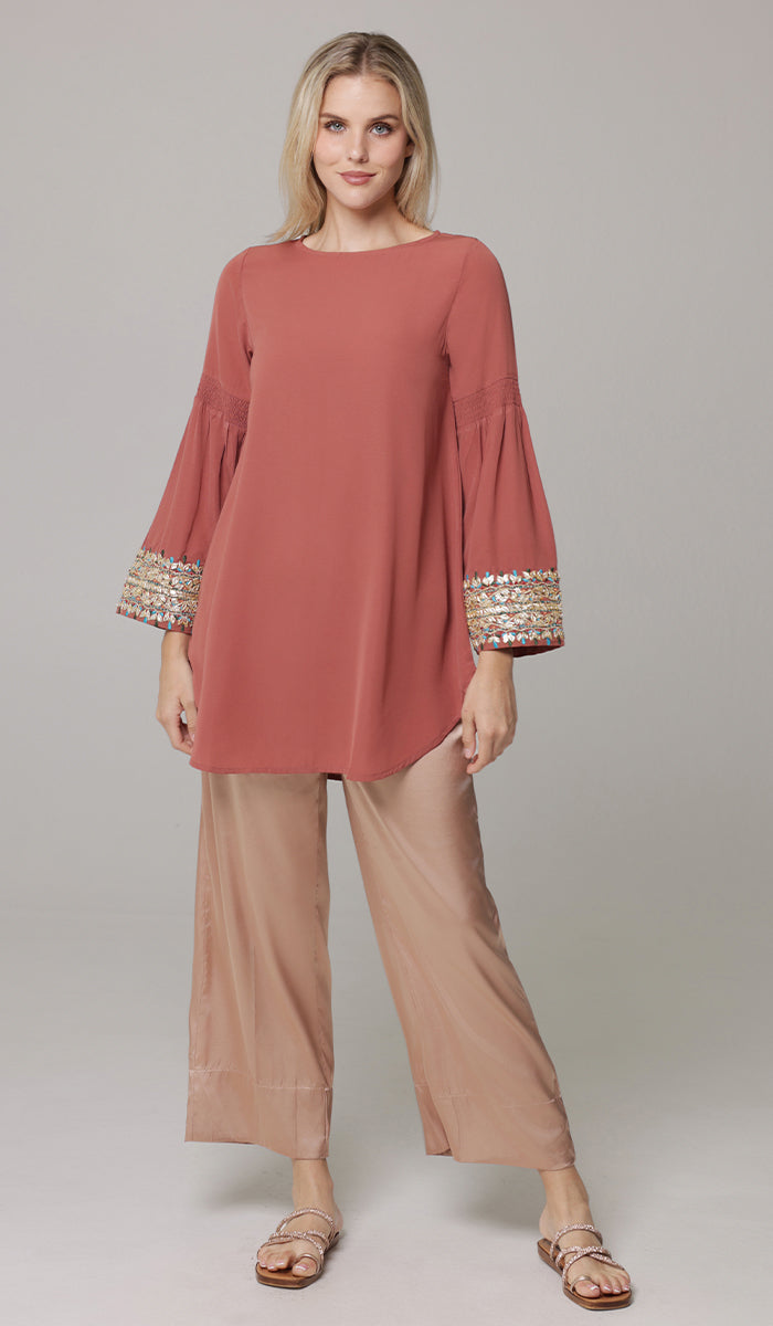 Esme Gold Embellished Formal Long Modest Tunic - Rose