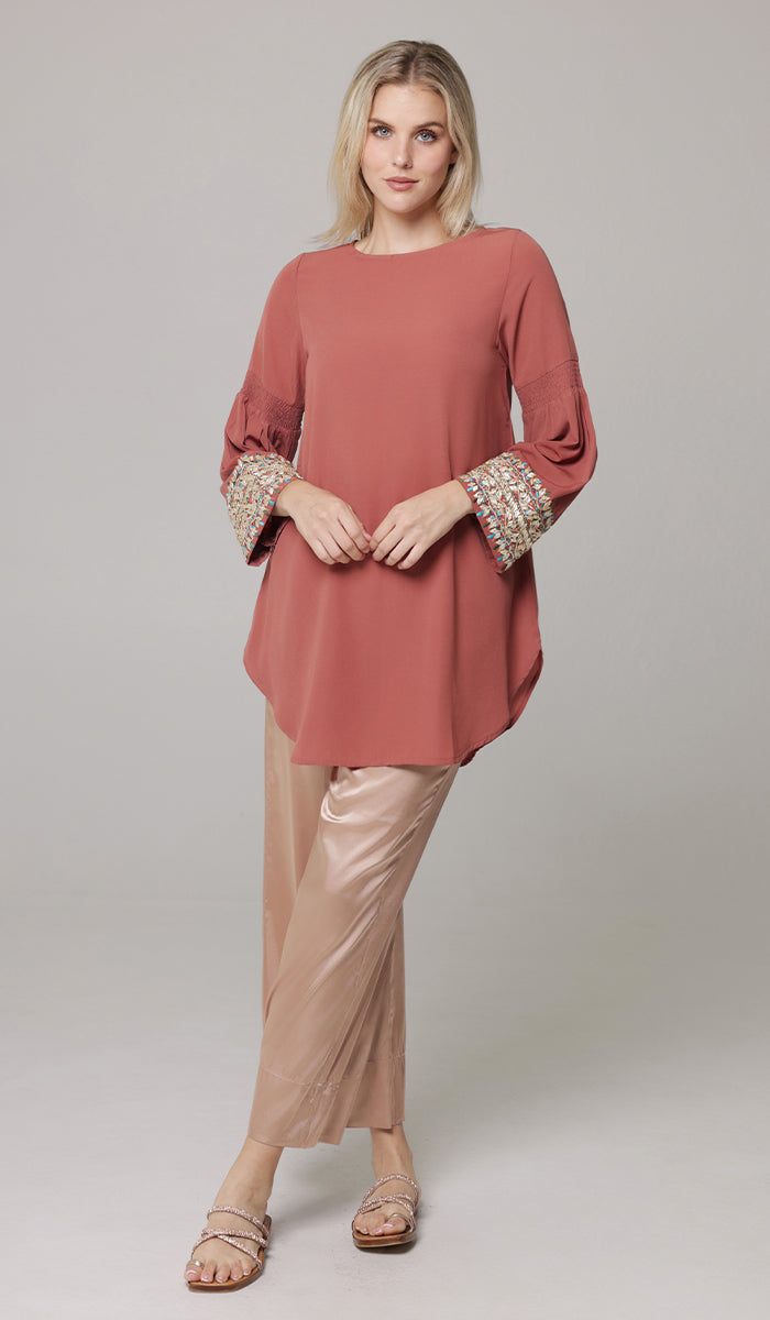 Esme Gold Embellished Formal Long Modest Tunic - Rose