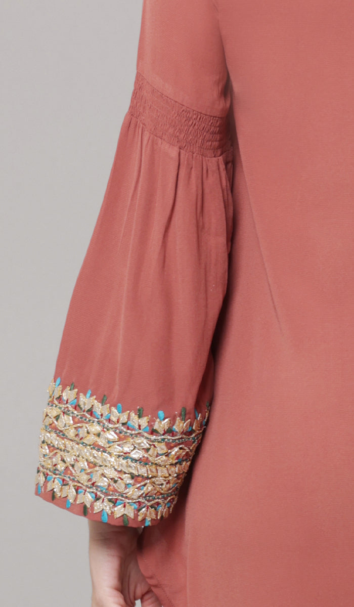 Esme Gold Embellished Formal Long Modest Tunic - Rose