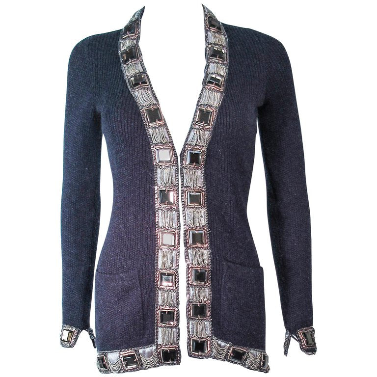 OSCAR DE LA RENTA Gray Embellished Cardigan Size XS