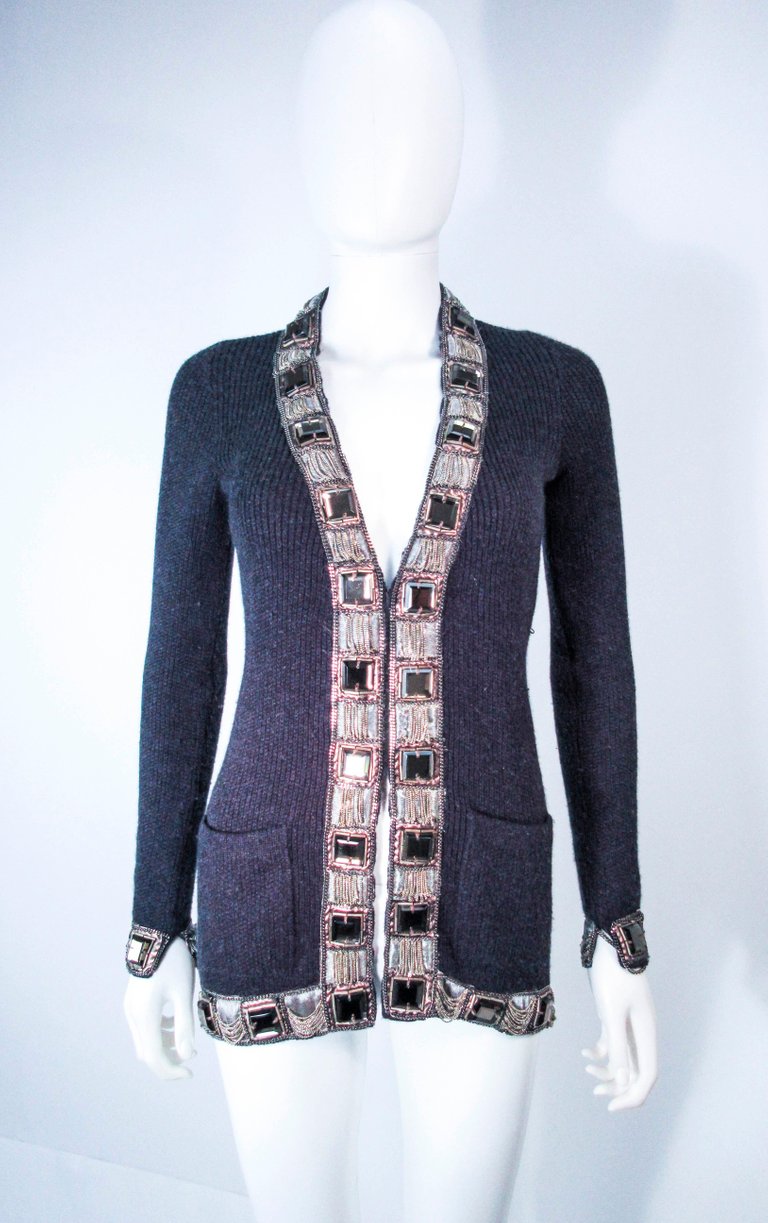 OSCAR DE LA RENTA Gray Embellished Cardigan Size XS