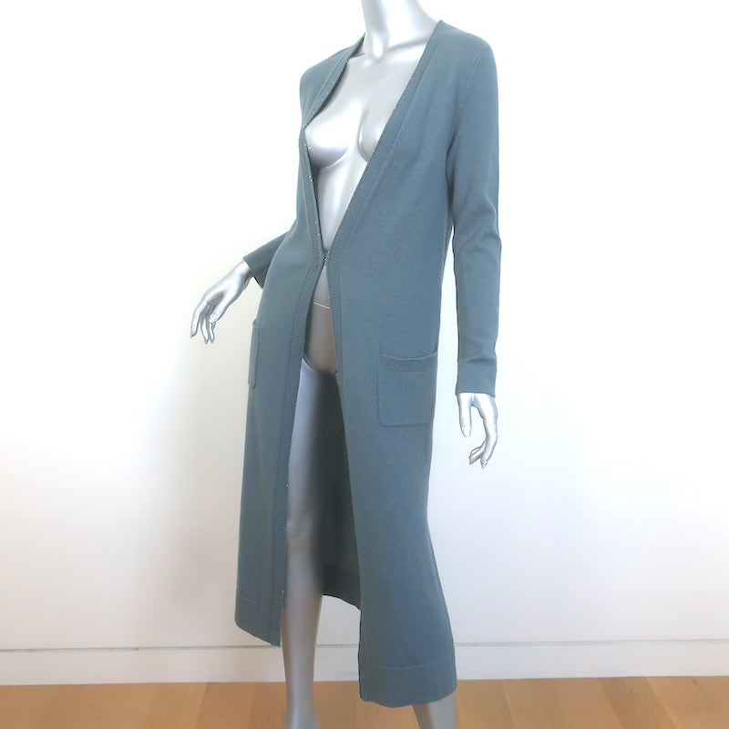 Amina Rubinacci Sequin-Embellished Long Cardigan Gray Blue Size Small