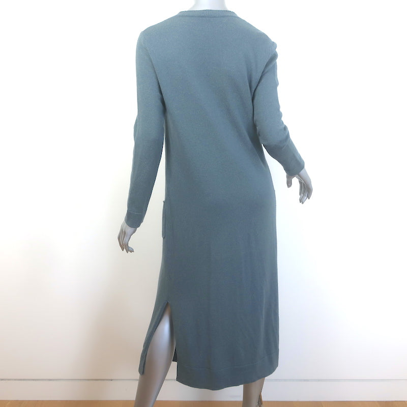 Amina Rubinacci Sequin-Embellished Long Cardigan Gray Blue Size Small