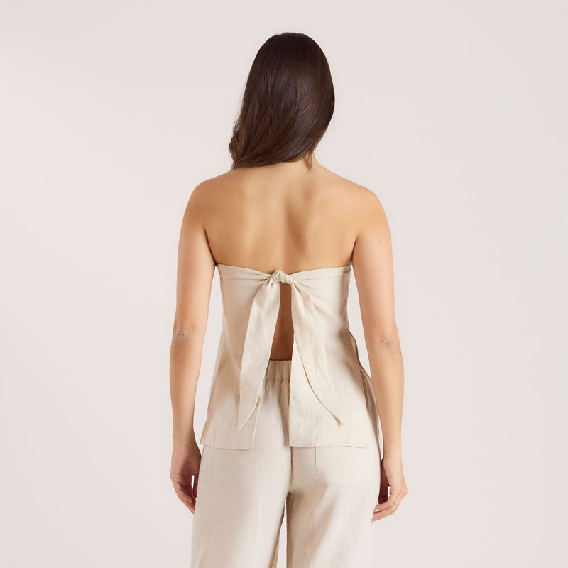 Linen Blend Bandeau Top - Cream